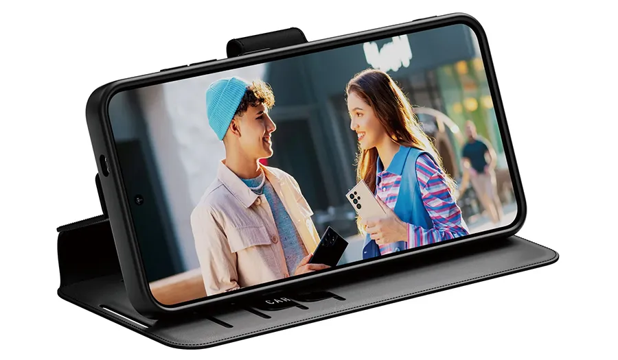 tui z klapką do Samsung Galaxy S25 CARE by PanzerGlass Feature Wallet Kickstand czarne